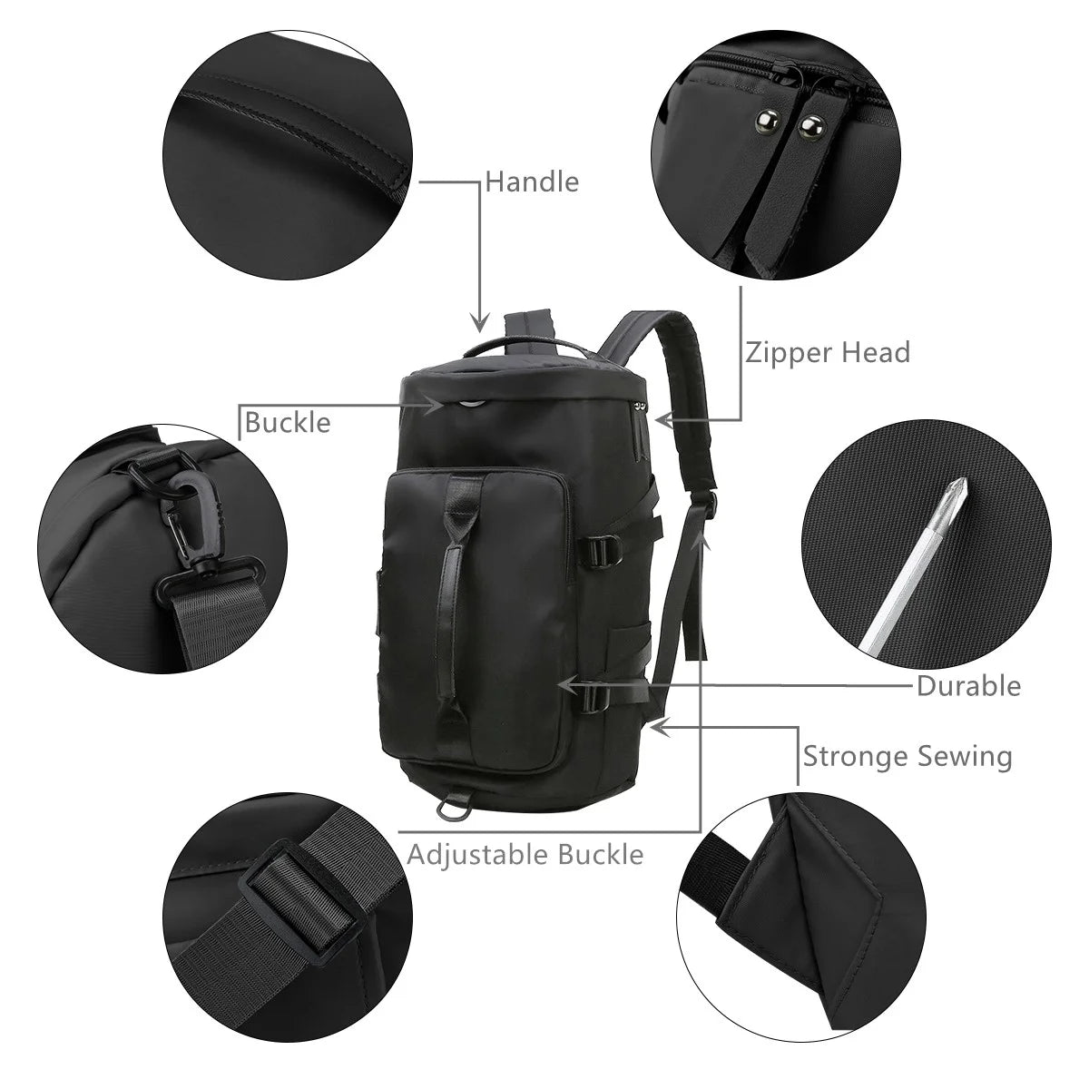 Overnight Bag Gym Travel Duffle Bag for Men and Women Weekender, Multifunctional, Black